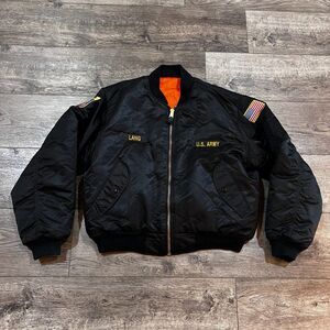 Vintage Army MA-1 Flight Black Intermediate Bomber Jacket Reversible Mens Sz XL